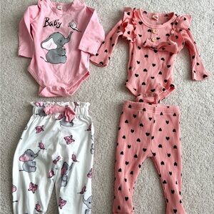 Bundle set of Two Matching baby girl sets: 6-9 months